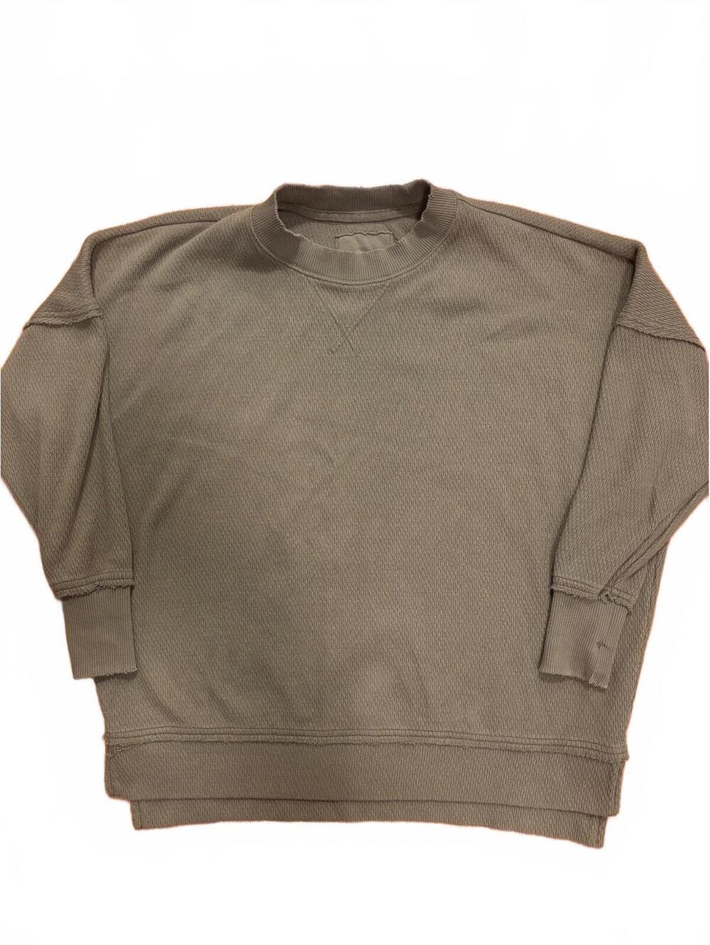 Aerie Women's XS Oversized Olive Green Thermal Crew Neck Sweatshirt